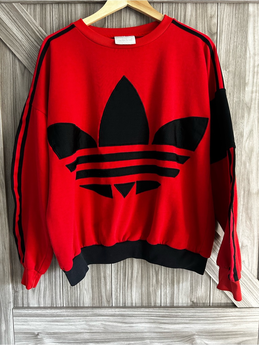 Vintage 80s Adidas Trefoil Sweatshirt - Men's Tagged Large (Boxy XL) - Tawain